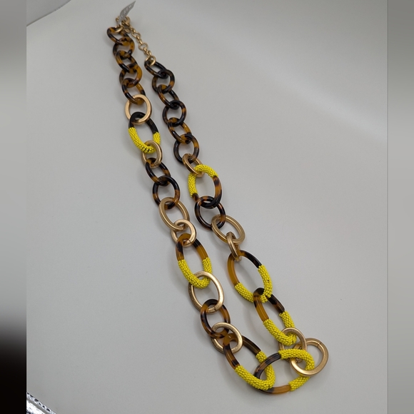 J. Crew Acrylic Tortoise Shell and Seed Bead Link Necklace New - Picture 3 of 6